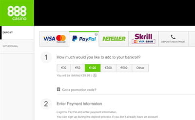Choosing PayPal and Entering Deposit Amount