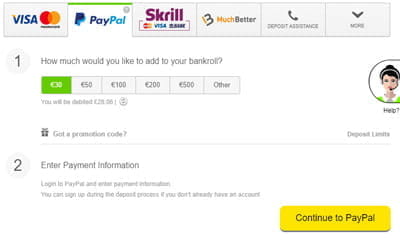 Select Deposit PayPal Payment