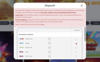 Confirm ID and Select PayPal for Deposit