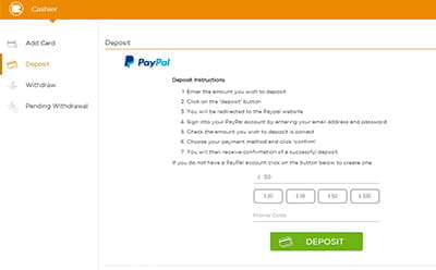 Select PayPal for Deposit and Follow the Instructions