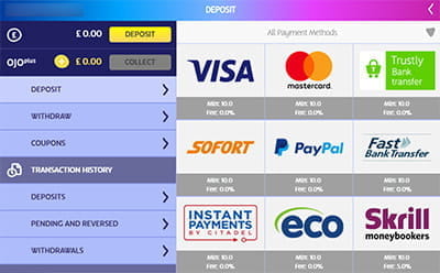 Select PayPal from the Deposit Methods in PlayOJO
