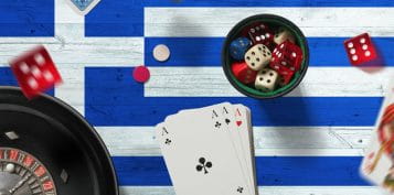 The Greek Flag Covered with Casino Elements