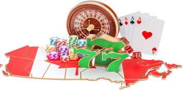 A Roulette, Casino Cards and Dice over Canada