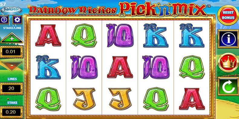 The gameplay of the Rainbow Riches Pick'n'Mix Slot