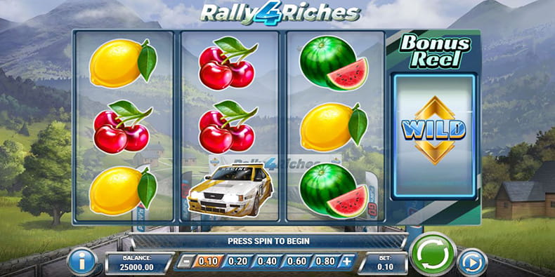 The gameplay of the Rally 4 Riches Slot