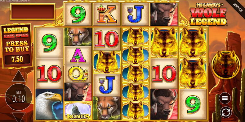 The gameplay of the Wolf Legend Megaways Slot
