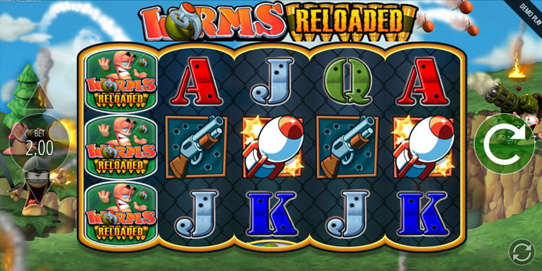 The gameplay of the Worms Reloaded Slot