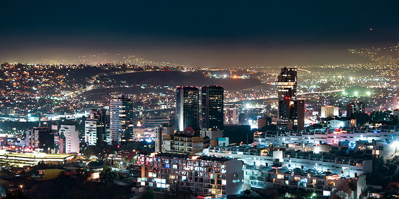 Night city bird view of Tijuana, Mexico