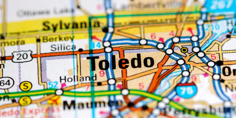 USA map pointing the city of Toledo