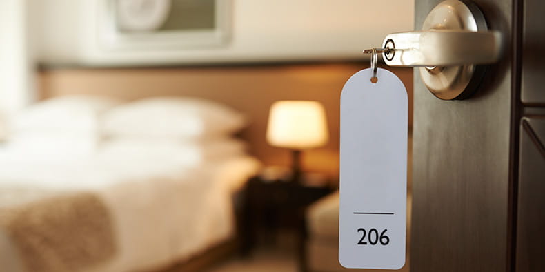 Hotel Room Door and Key