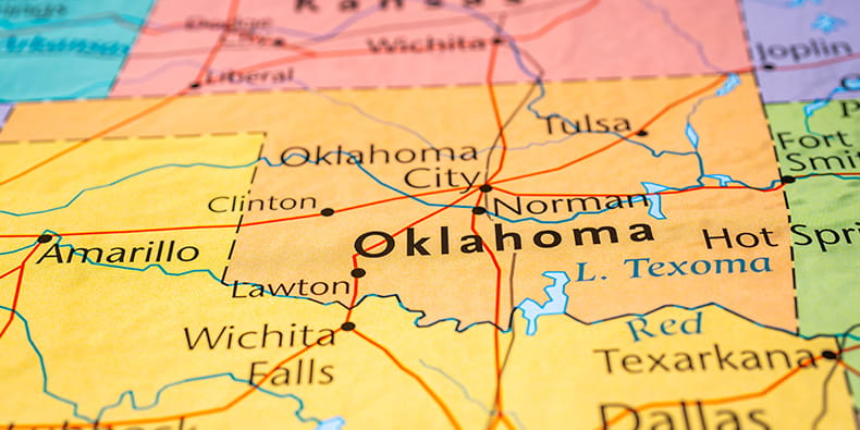 Colourful map of the state of Oklahoma